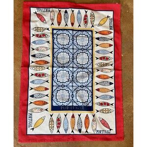 Nice Gift! NEW Portugal Sardines & Tiles Souvenir 100% Cotton Dish Towel 25"x18"